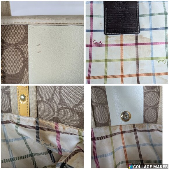 Vintage Coach Heritage Stripe Tattersall Signature Brown/Beige Handbag - Picture 3 of 16